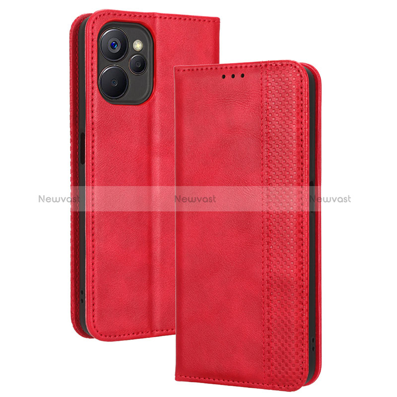 Leather Case Stands Flip Cover Holder BY4 for Realme 9i 5G Red