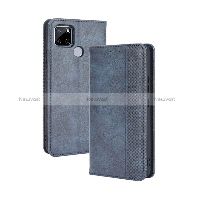 Leather Case Stands Flip Cover Holder BY4 for Realme C12 Blue