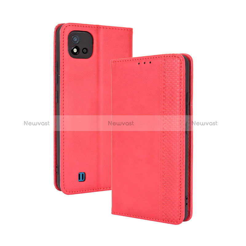 Leather Case Stands Flip Cover Holder BY4 for Realme C20A Red