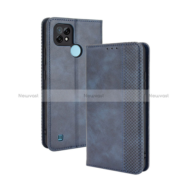 Leather Case Stands Flip Cover Holder BY4 for Realme C21 Blue