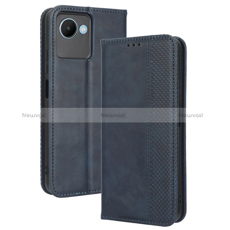 Leather Case Stands Flip Cover Holder BY4 for Realme C30 Blue