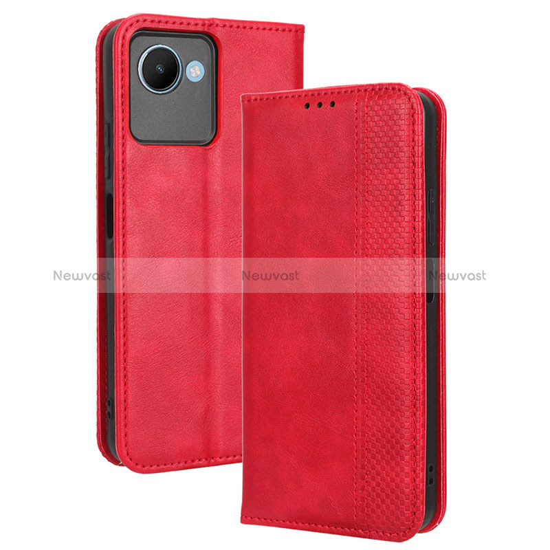 Leather Case Stands Flip Cover Holder BY4 for Realme C30 Red