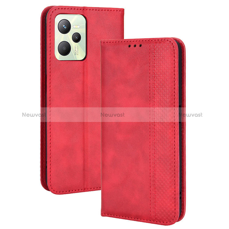 Leather Case Stands Flip Cover Holder BY4 for Realme C35 Red