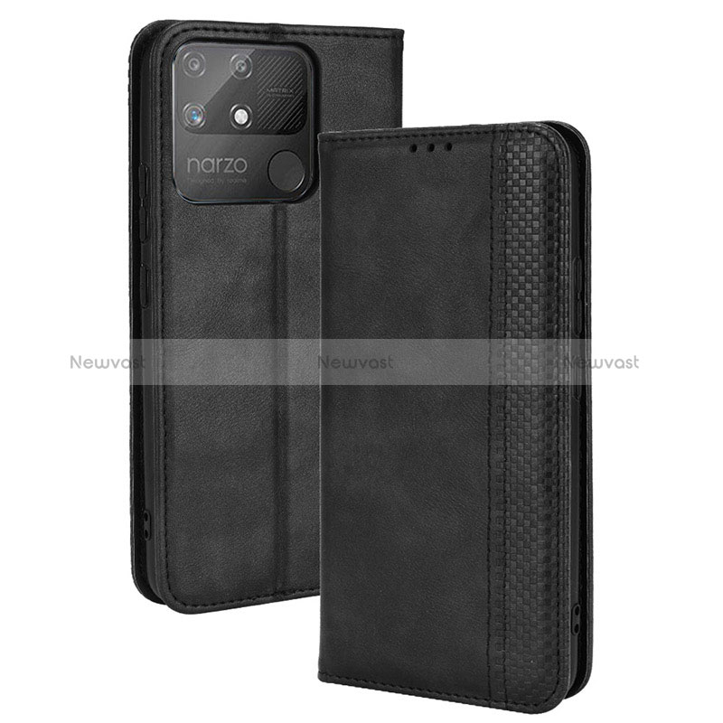 Leather Case Stands Flip Cover Holder BY4 for Realme Narzo 50A Black