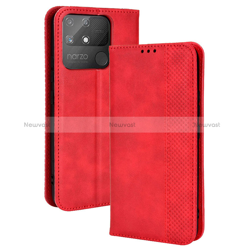 Leather Case Stands Flip Cover Holder BY4 for Realme Narzo 50A Red