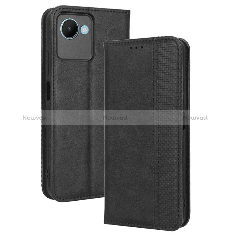 Leather Case Stands Flip Cover Holder BY4 for Realme Narzo 50i Prime Black