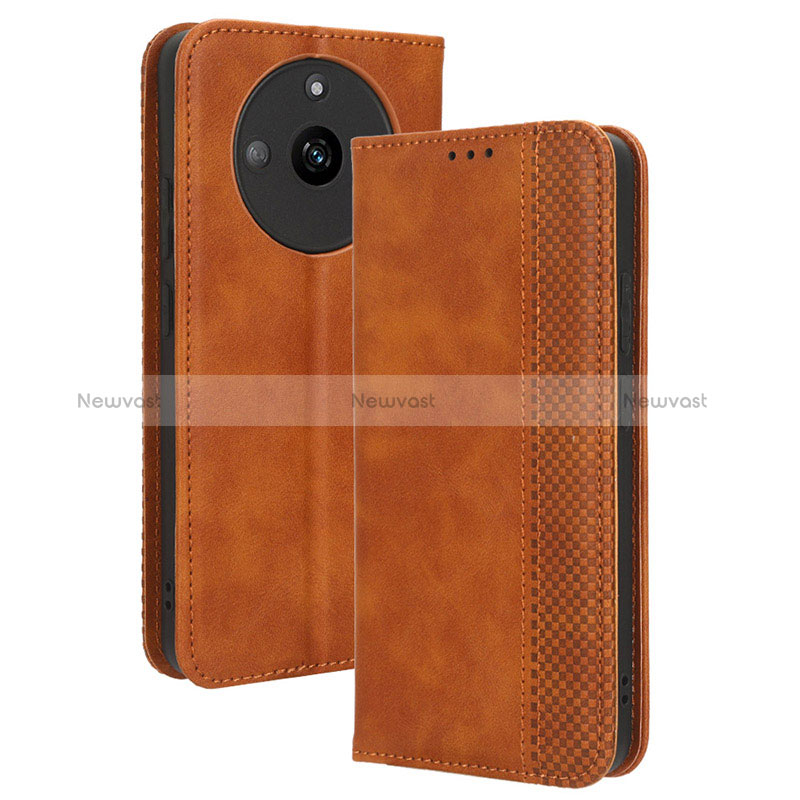 Leather Case Stands Flip Cover Holder BY4 for Realme Narzo 60 5G Brown