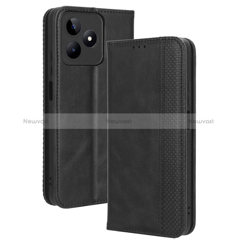 Leather Case Stands Flip Cover Holder BY4 for Realme Narzo N53 Black