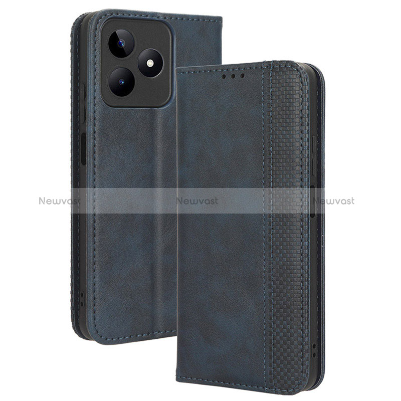 Leather Case Stands Flip Cover Holder BY4 for Realme Narzo N53 Blue