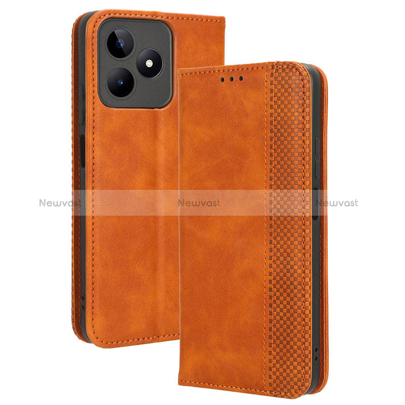 Leather Case Stands Flip Cover Holder BY4 for Realme Narzo N53 Brown