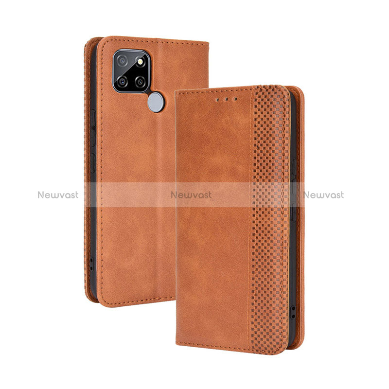 Leather Case Stands Flip Cover Holder BY4 for Realme Q2i 5G Brown