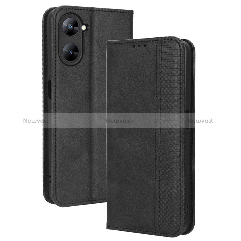 Leather Case Stands Flip Cover Holder BY4 for Realme Q5x 5G Black