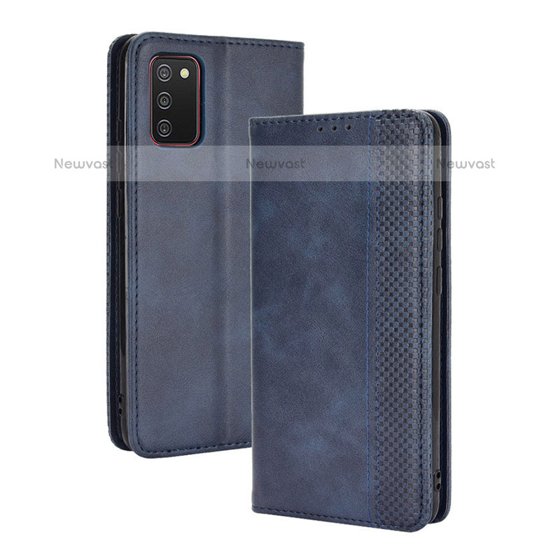 Leather Case Stands Flip Cover Holder BY4 for Samsung Galaxy A02s Blue