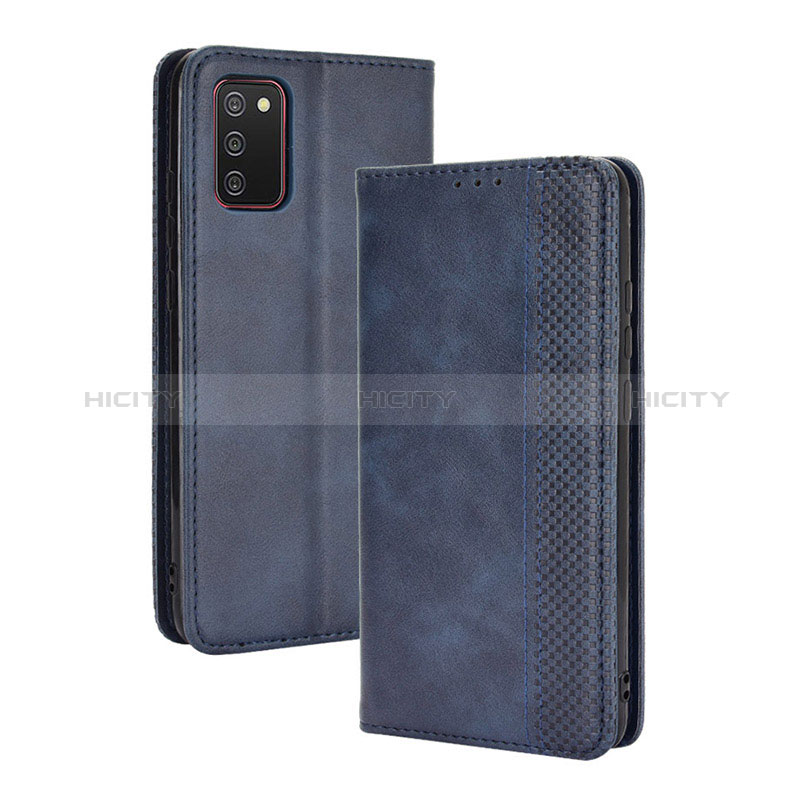 Leather Case Stands Flip Cover Holder BY4 for Samsung Galaxy A03s Blue