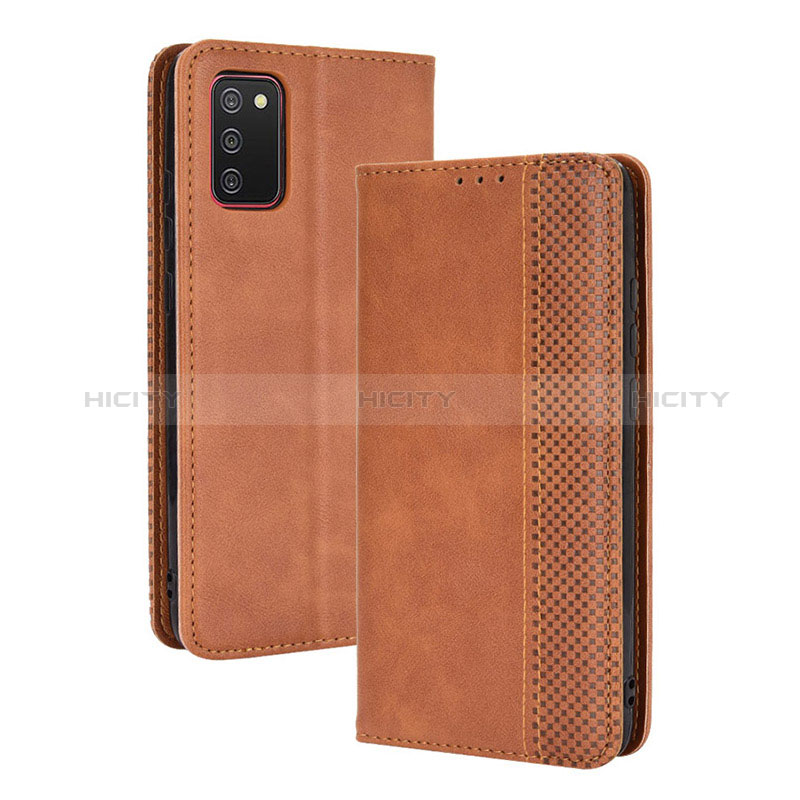 Leather Case Stands Flip Cover Holder BY4 for Samsung Galaxy A03s Brown