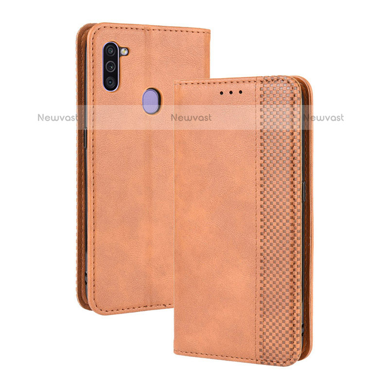 Leather Case Stands Flip Cover Holder BY4 for Samsung Galaxy A11 Brown