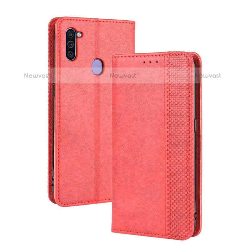 Leather Case Stands Flip Cover Holder BY4 for Samsung Galaxy A11 Red