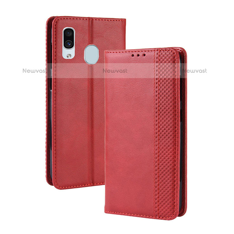 Leather Case Stands Flip Cover Holder BY4 for Samsung Galaxy A20 Red