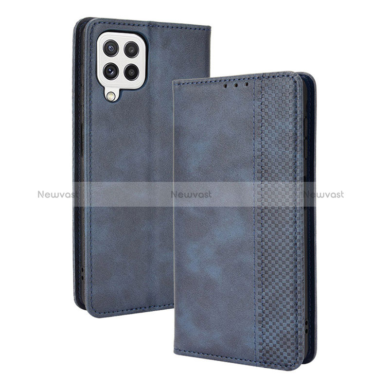 Leather Case Stands Flip Cover Holder BY4 for Samsung Galaxy A22 4G Blue