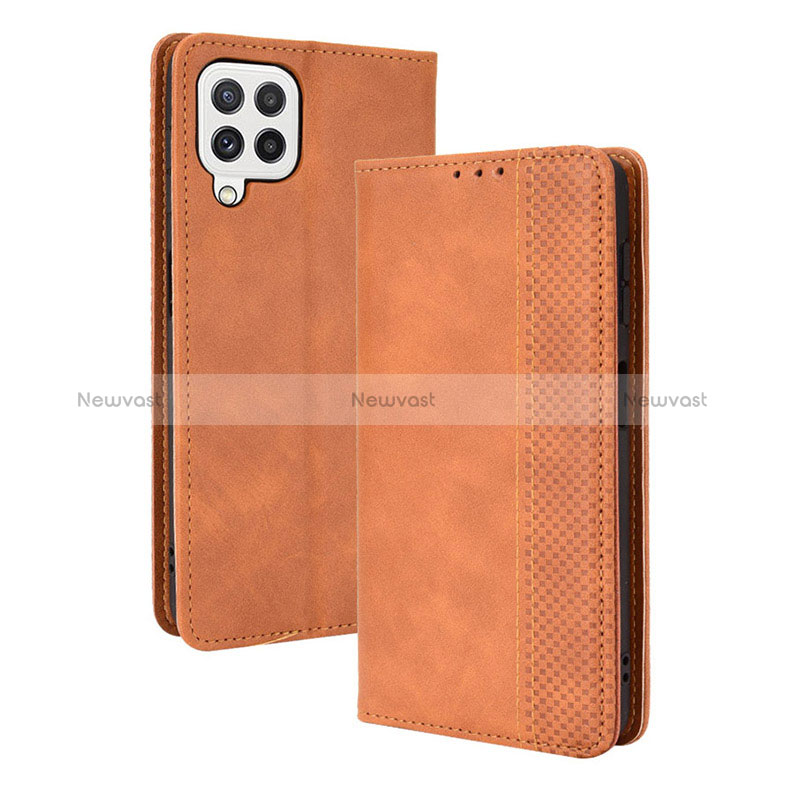 Leather Case Stands Flip Cover Holder BY4 for Samsung Galaxy A22 4G Brown