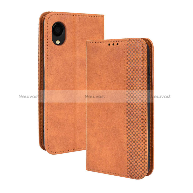 Leather Case Stands Flip Cover Holder BY4 for Samsung Galaxy A22 5G SC-56B Brown