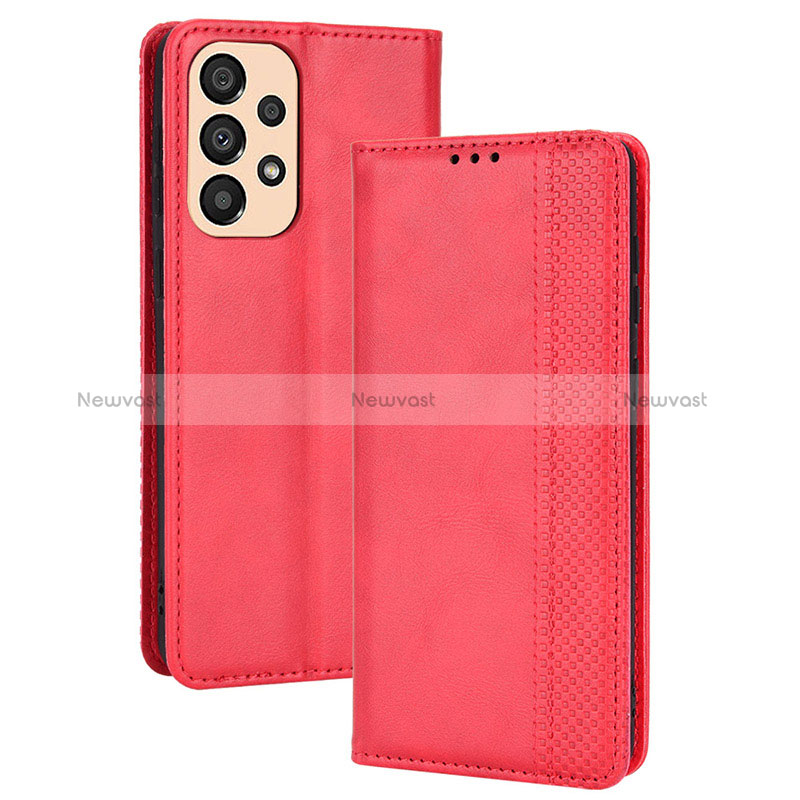 Leather Case Stands Flip Cover Holder BY4 for Samsung Galaxy A23 4G Red