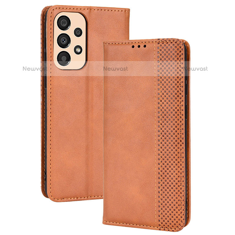 Leather Case Stands Flip Cover Holder BY4 for Samsung Galaxy A23 5G Brown