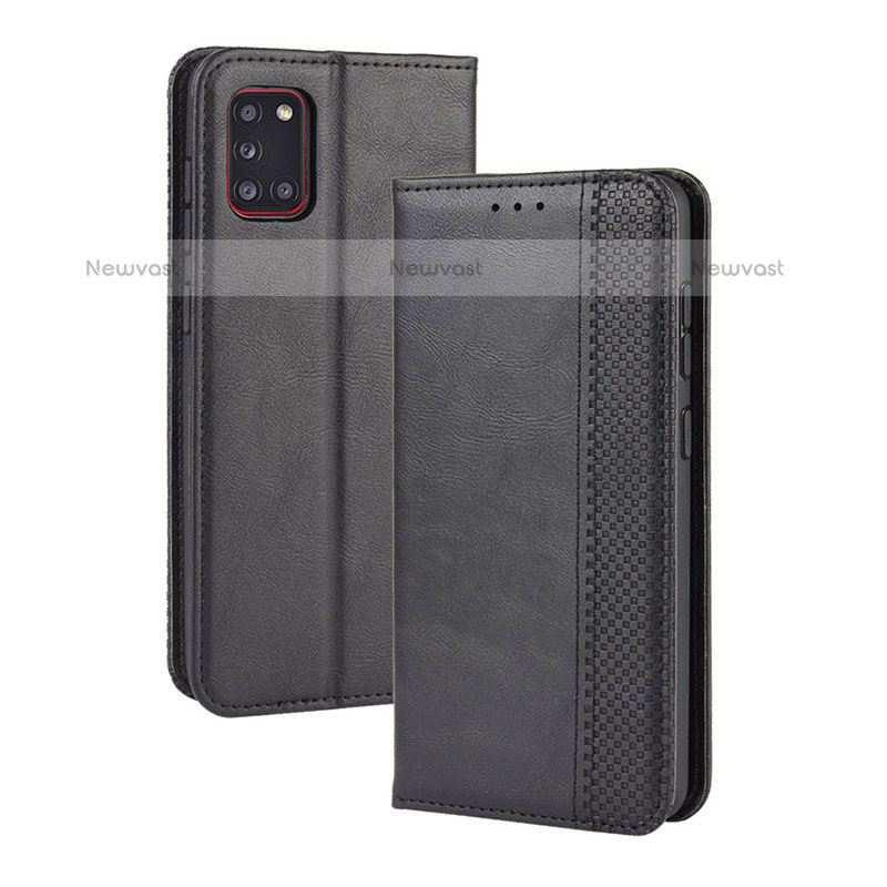 Leather Case Stands Flip Cover Holder BY4 for Samsung Galaxy A31 Black