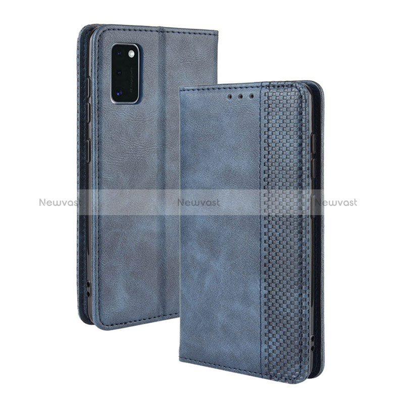 Leather Case Stands Flip Cover Holder BY4 for Samsung Galaxy A41 Blue