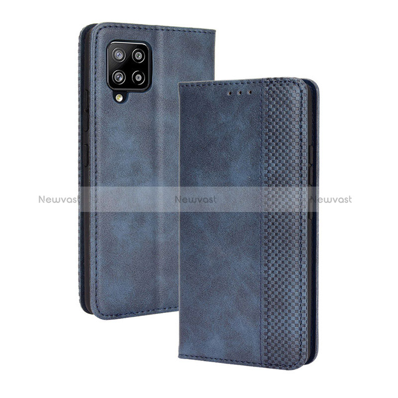 Leather Case Stands Flip Cover Holder BY4 for Samsung Galaxy A42 5G Blue