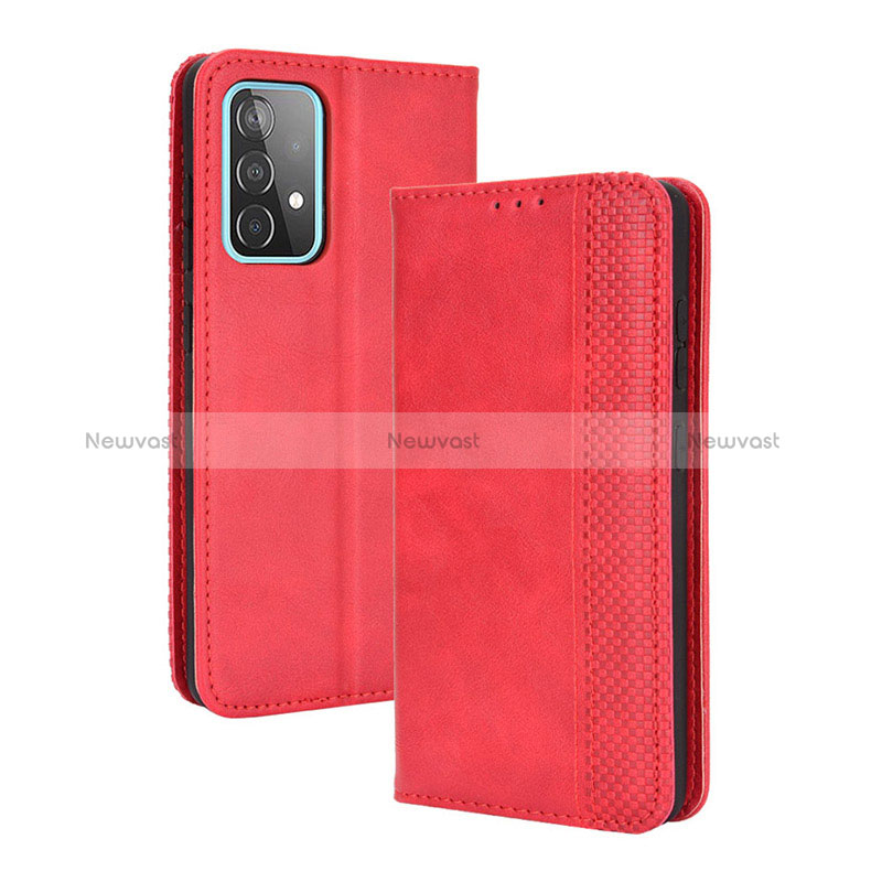 Leather Case Stands Flip Cover Holder BY4 for Samsung Galaxy A52 4G Red