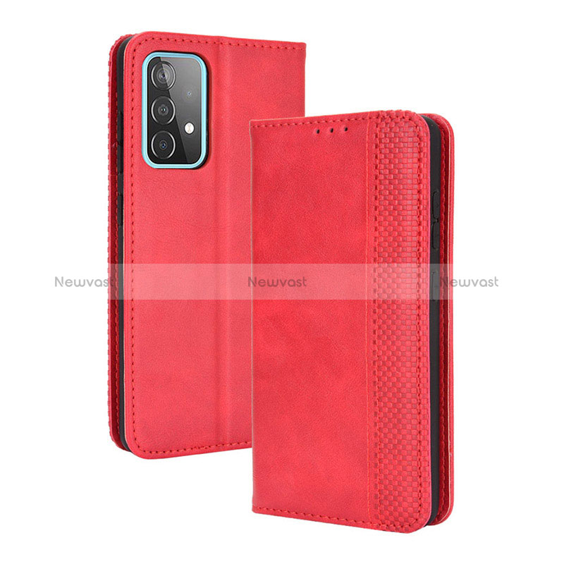 Leather Case Stands Flip Cover Holder BY4 for Samsung Galaxy A52 5G Red