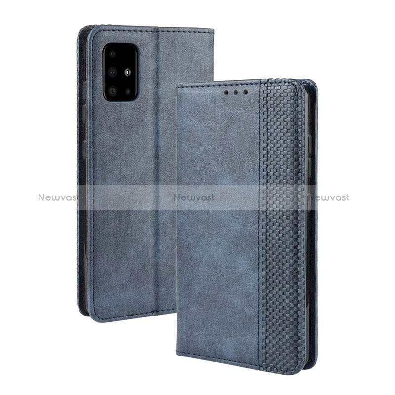 Leather Case Stands Flip Cover Holder BY4 for Samsung Galaxy A71 5G Blue