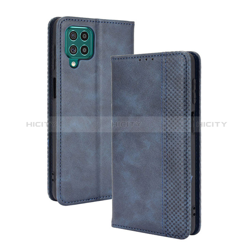 Leather Case Stands Flip Cover Holder BY4 for Samsung Galaxy F62 5G Blue