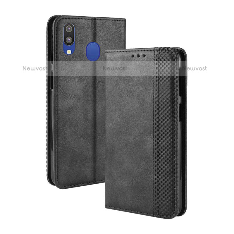 Leather Case Stands Flip Cover Holder BY4 for Samsung Galaxy M20 Black