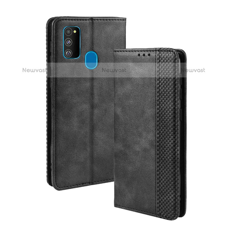 Leather Case Stands Flip Cover Holder BY4 for Samsung Galaxy M21 Black