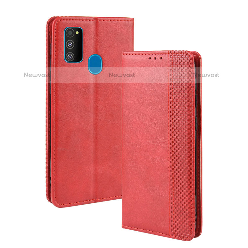 Leather Case Stands Flip Cover Holder BY4 for Samsung Galaxy M21 Red