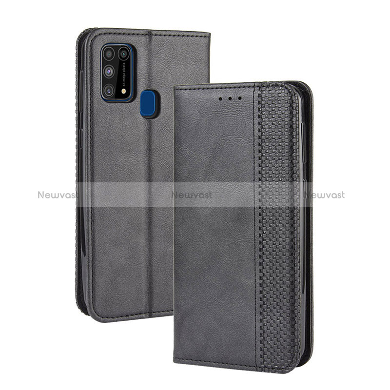 Leather Case Stands Flip Cover Holder BY4 for Samsung Galaxy M21s Black