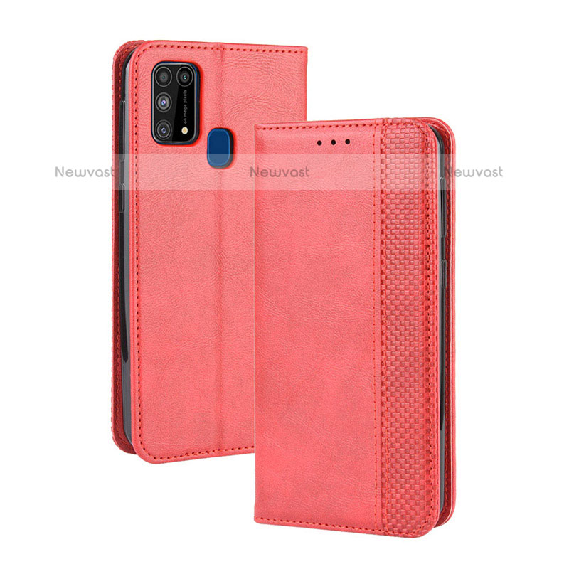 Leather Case Stands Flip Cover Holder BY4 for Samsung Galaxy M31 Red