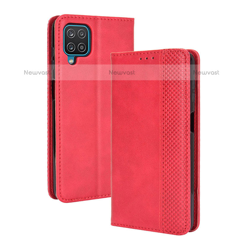 Leather Case Stands Flip Cover Holder BY4 for Samsung Galaxy M32 4G Red