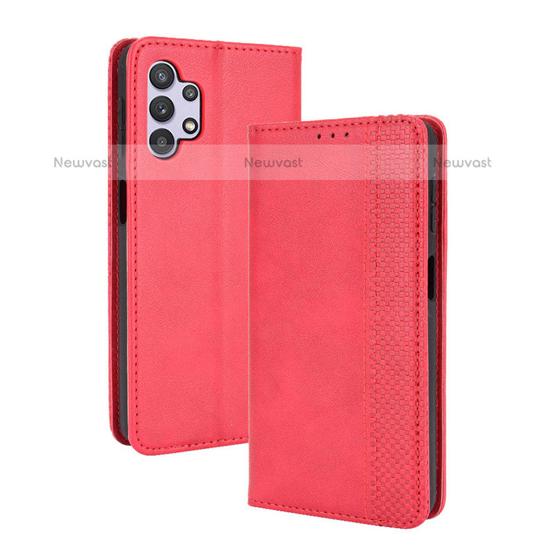 Leather Case Stands Flip Cover Holder BY4 for Samsung Galaxy M32 5G Red