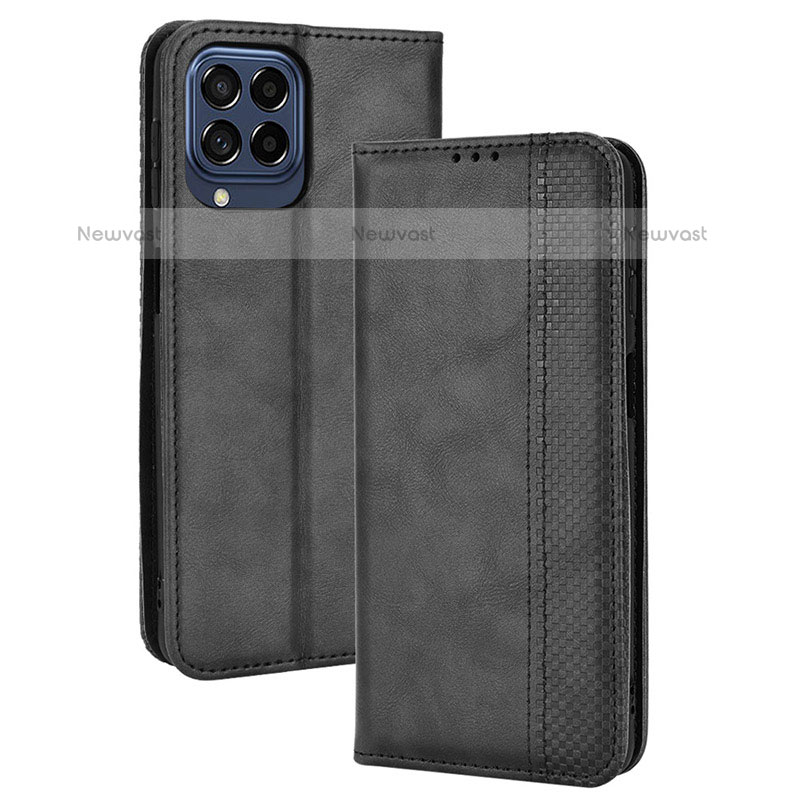 Leather Case Stands Flip Cover Holder BY4 for Samsung Galaxy M33 5G Black