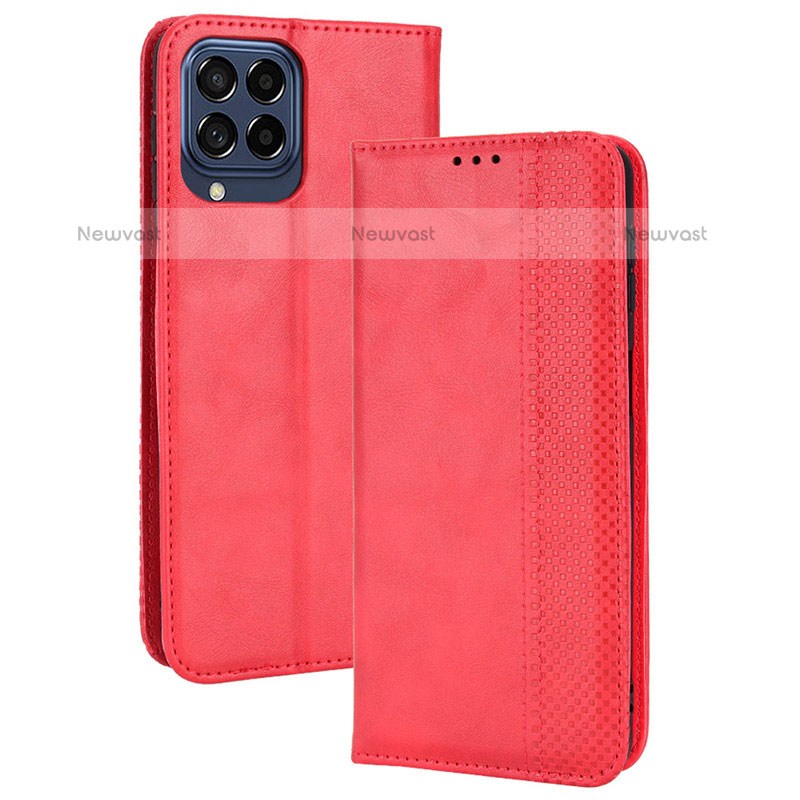 Leather Case Stands Flip Cover Holder BY4 for Samsung Galaxy M33 5G Red