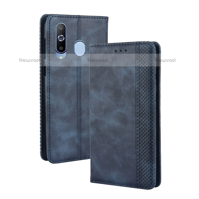 Leather Case Stands Flip Cover Holder BY4 for Samsung Galaxy M40 Blue