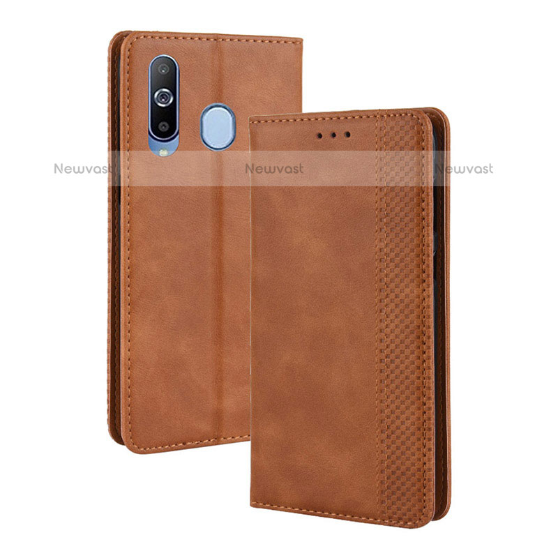 Leather Case Stands Flip Cover Holder BY4 for Samsung Galaxy M40 Brown