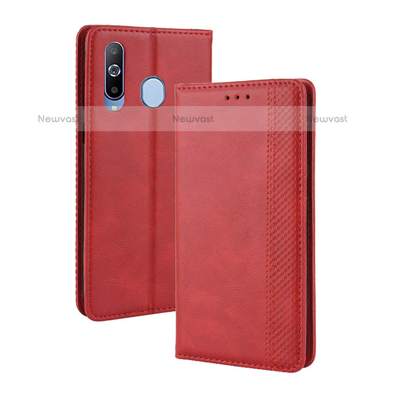 Leather Case Stands Flip Cover Holder BY4 for Samsung Galaxy M40 Red