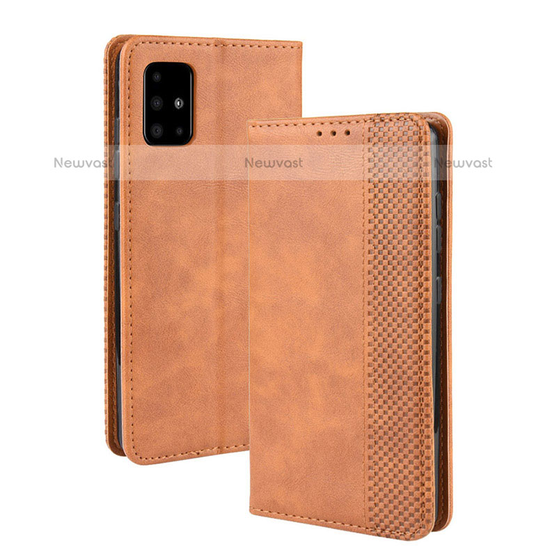 Leather Case Stands Flip Cover Holder BY4 for Samsung Galaxy M51 Brown