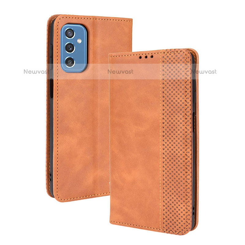 Leather Case Stands Flip Cover Holder BY4 for Samsung Galaxy M52 5G Brown