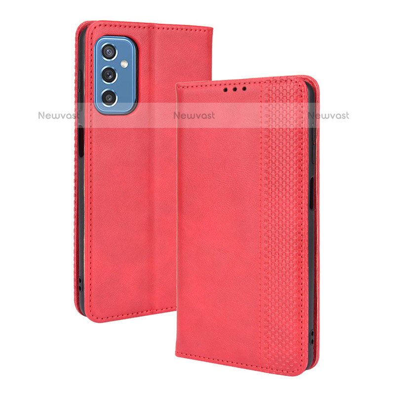 Leather Case Stands Flip Cover Holder BY4 for Samsung Galaxy M52 5G Red