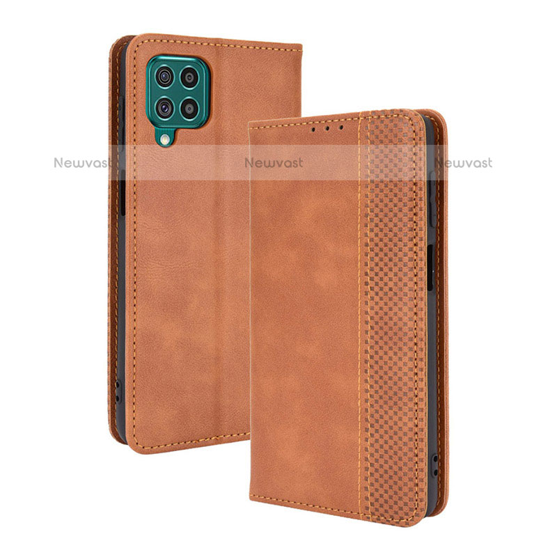 Leather Case Stands Flip Cover Holder BY4 for Samsung Galaxy M62 4G Brown
